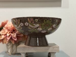 Morris & Co. Strawberry Thief Espresso Brown Large 11 1/4" Pedestal Bowl NEW